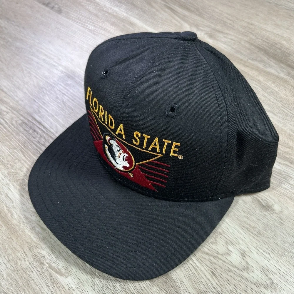 VTG Flroida State Seminoles Snapback Hat College Delong Black Cap Made in USA